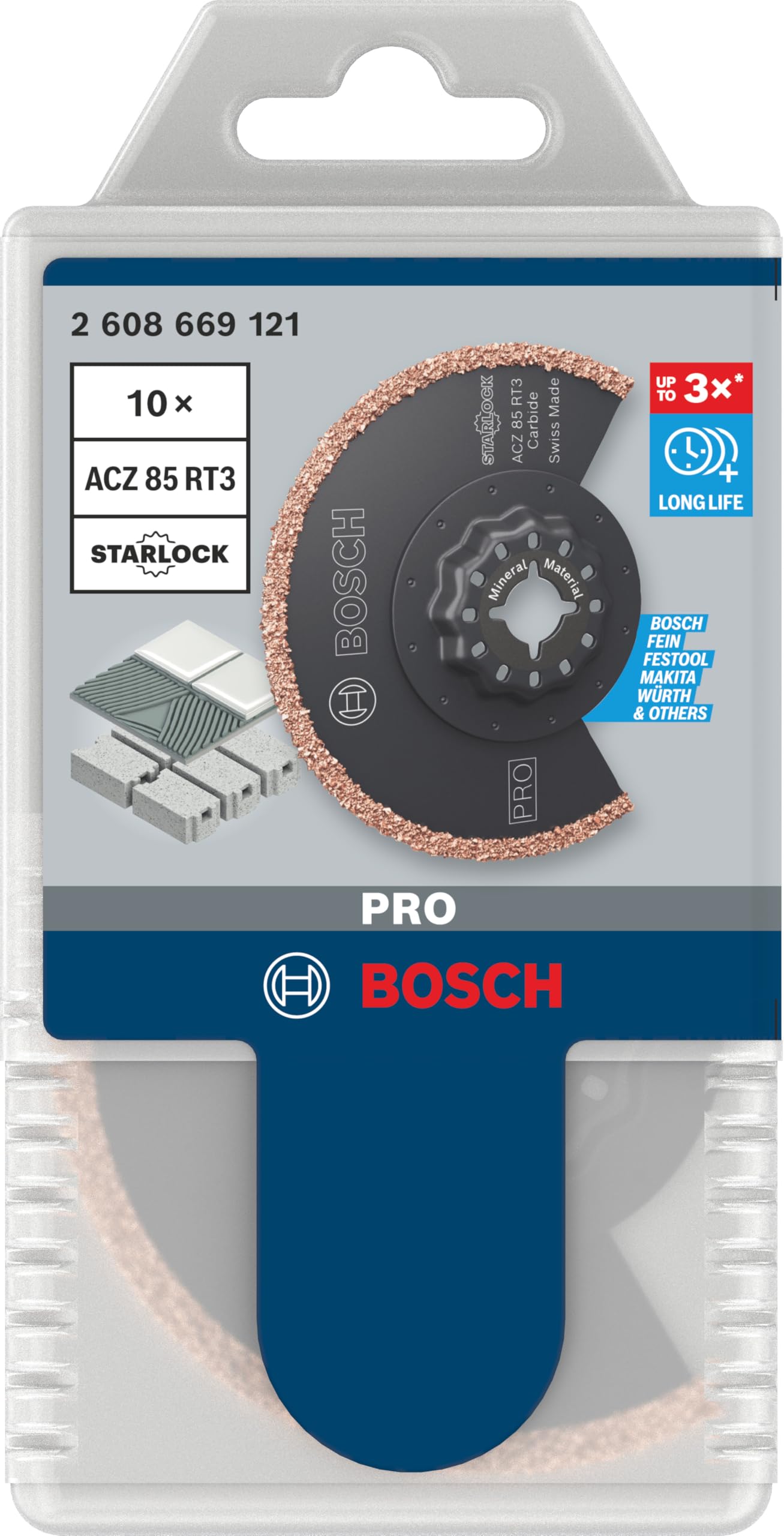 Bosch 10x Lame pour outil multifonctions PRO Multi Material ACZ 85 RT3 (pour Mortier, Béton cellulaire, Ø 85 mm, Professional Accessoire Outil multifonction)