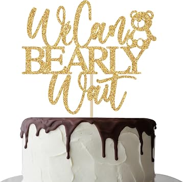 We Can Bearly Wait Cake Topper, Teddy Bear Baby Shower Party Decorations, Baby Bear Theme Baby Shower Gender Reveal Party Supplies Gold Glitter