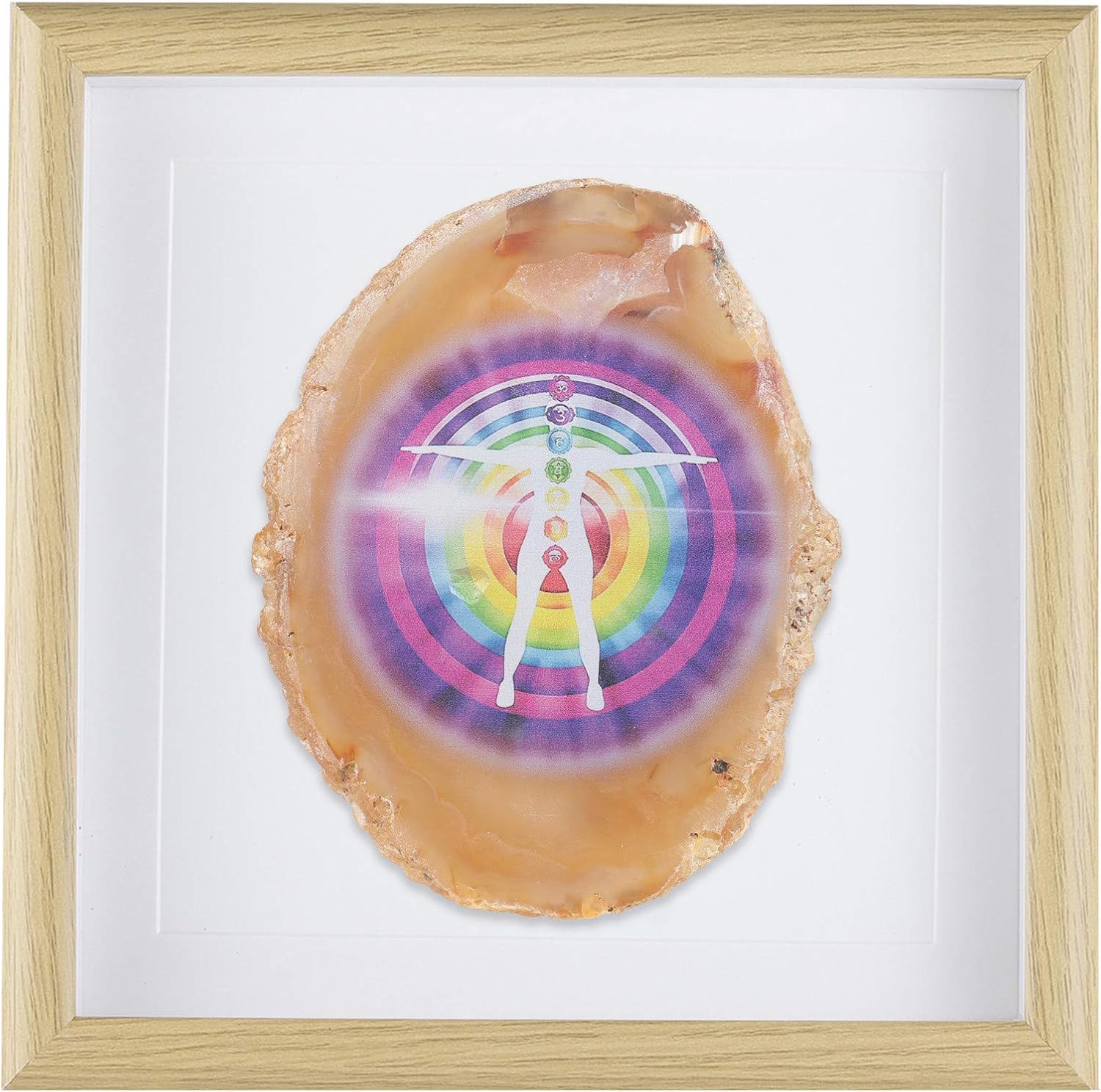 mookaitedecor Framed Chakra Agate Photo Frame, Geode Slice Stone Wall Art for Tabletop Office Home Decoration Display 8.8 Inches