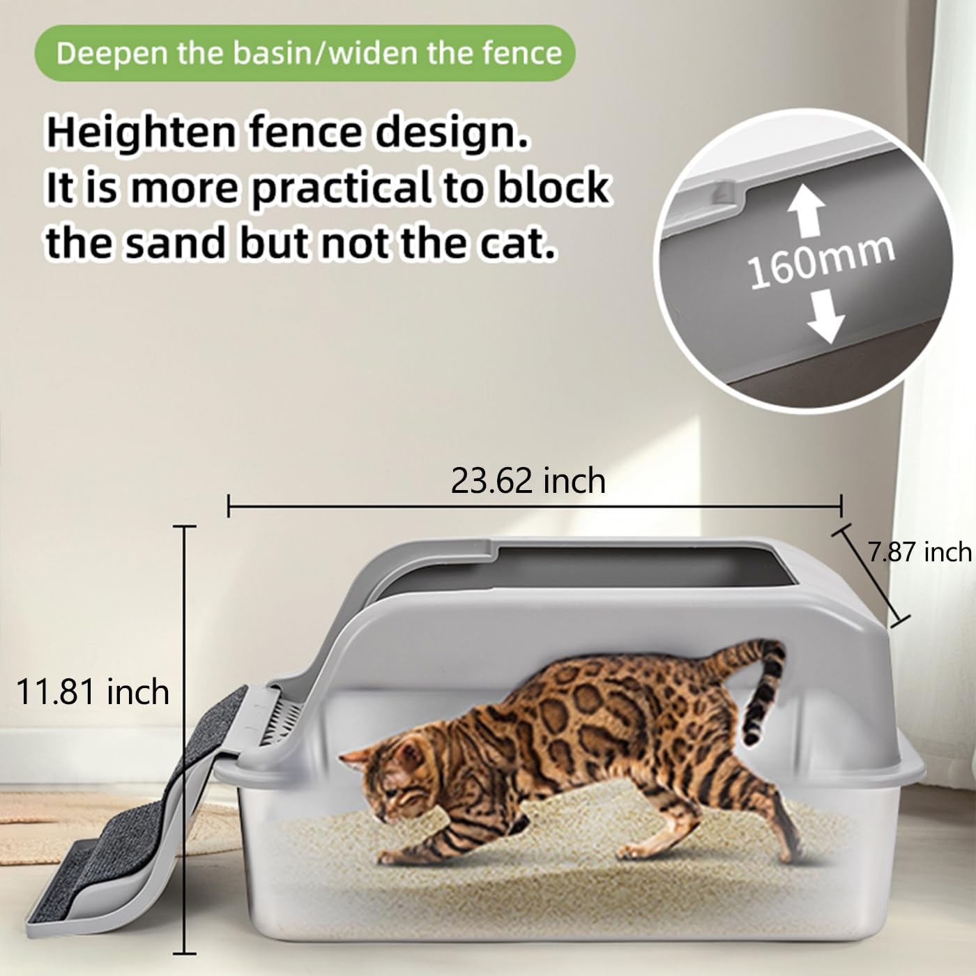 XL Large Metal Cat Litter Box Stainless Steel for Big Cats, Easy Clean High Sided Cat Litter Box with Cats Litter Mat & Scoop, Ladder & Claw Grinding Board, Non Stick, No Smell