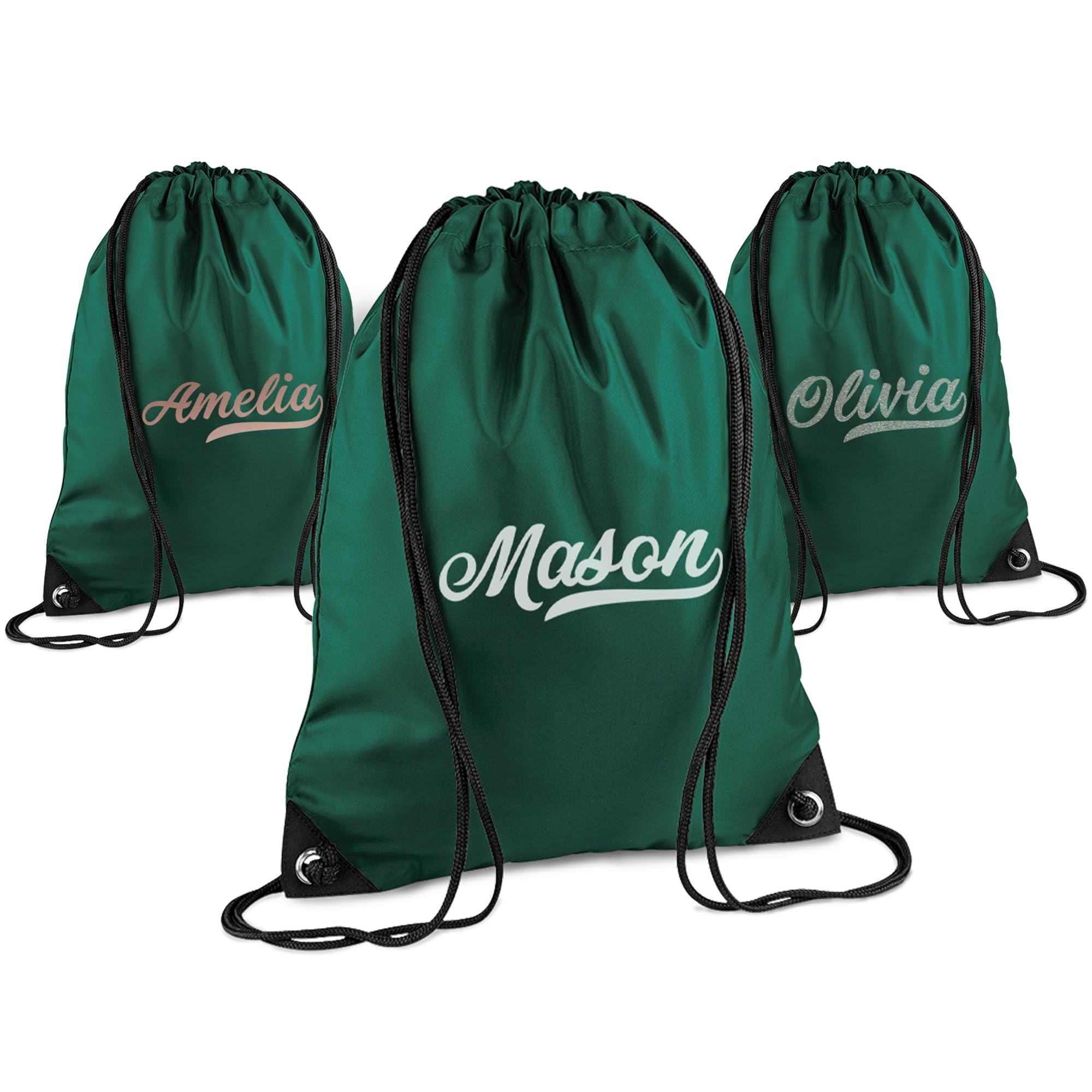 Print Maniacs Personalised Drawstring Bag for Kids Back to School PE Bag, Swim Bag with Name Ideal for Boys, Girls, Toddlers,and Primary School Students Perfect School Bag Bottle Green