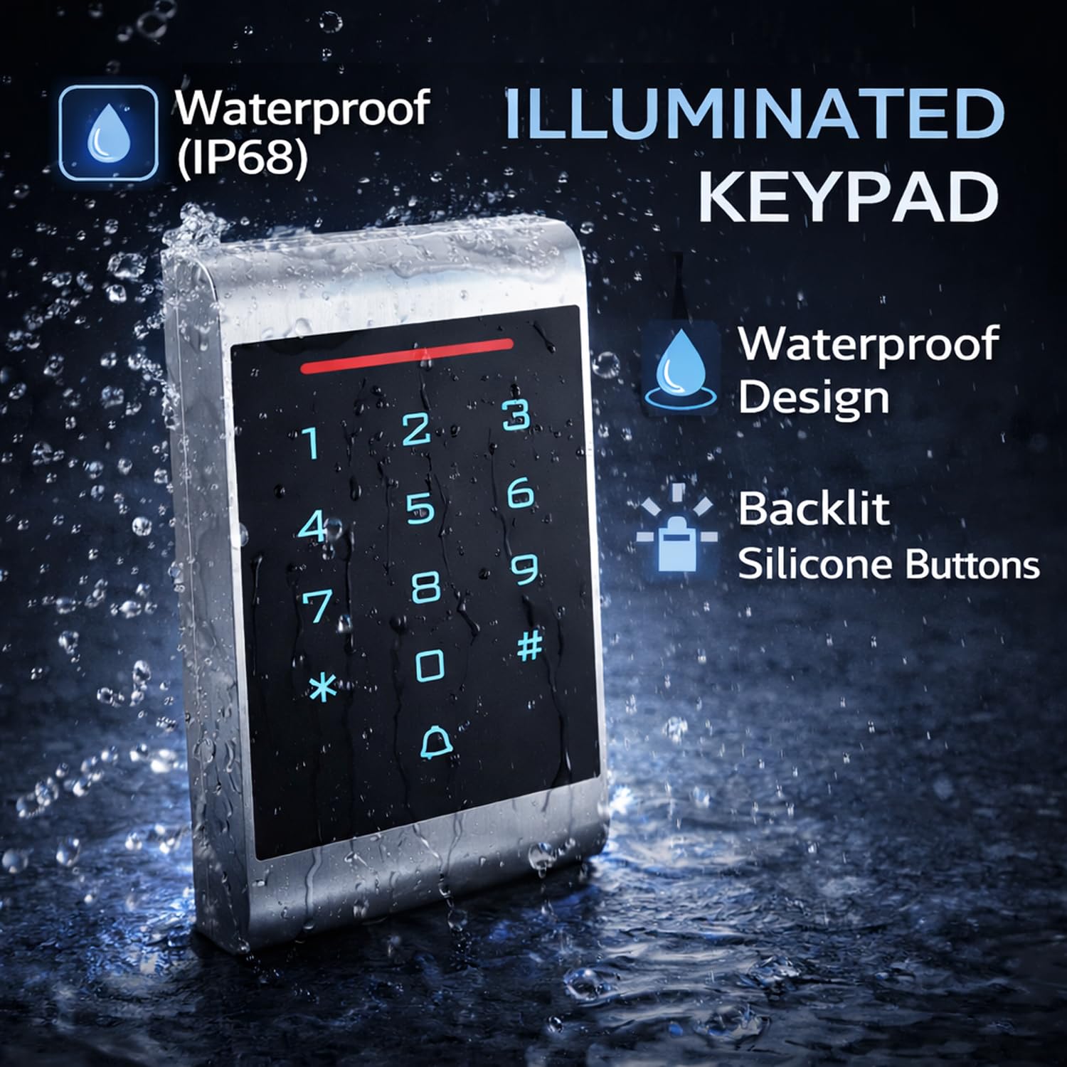 Zutrittskontrolle RFID – Zutrittskontroller mit Doppelfrequenz (ID + IC / NFC), Codeschloss mit beleuchteter Tastatur, IP68 wasserdicht, DC 12–24V, für Wohnung, Büro und Tor, + 10 Tag 125 kHz(2)