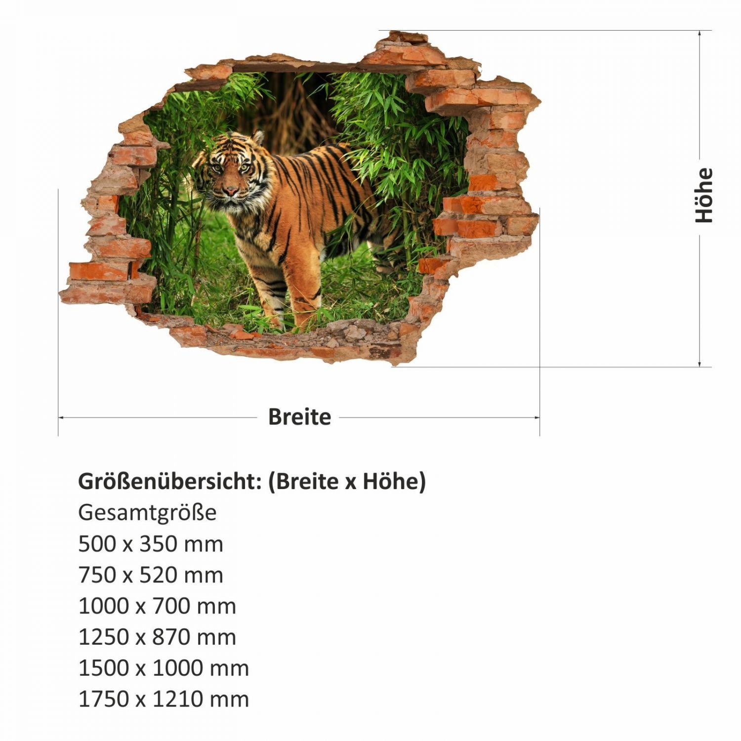 Nikima Schöner für Kinder030 - Decorazione da Parete, Adesivo per Bambini, Motivo: Tigre nella Giungla - Foro nella Parete - in 6 Misure - per Cameretta dei Bambini - Dimensioni 1500 x 1000 mm
