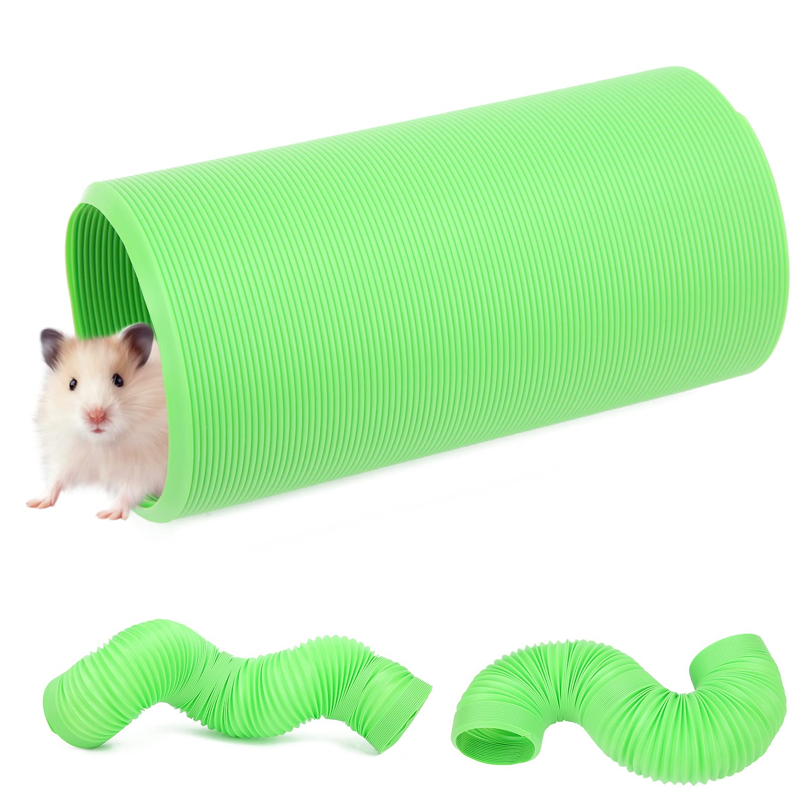 Buachois Hamster Tunnels Retractable Small Animal Play Tunnel Toy for Guinea Pigs Hamsters Hedgehogs Chinchillas Ferrets Expandable Collapsible Plastic Pet Tunnel Interactive (Green)