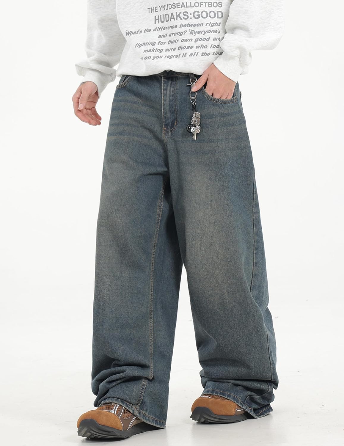 Men's Baggy Jeans Loose Fit Denim Pants Mid Waist Trousers Wide Leg Skater Jeans Y2K Streetwear - Image 7