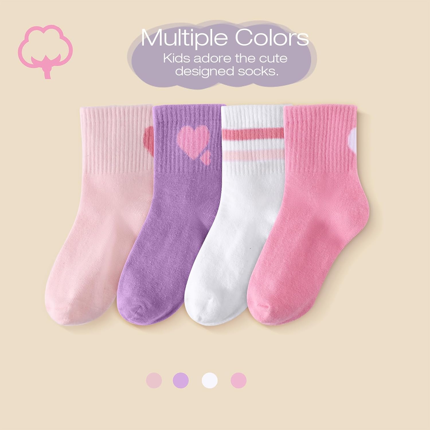Kids Girls Crew Athletic Socks with Hearts Soft Cotton Striped Girls Socks Ankle Socks for Running Sport 4-10 Years - Image 3