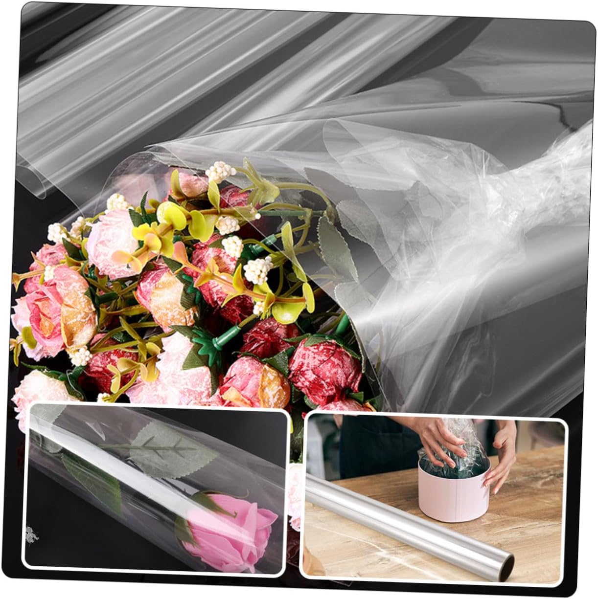 Ipetboom Transparent Cellophane Wrap Floral Packing Paper Tear-resistant Wrapping Film for Flowers and DIY Material