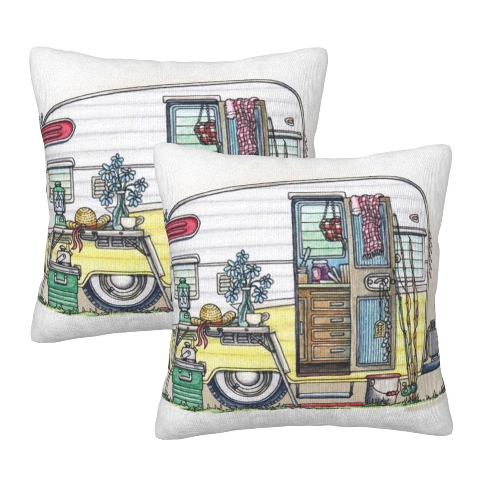 Taies d'oreiller carrées Happy Campers au motif imprimé exclusif lot de 2