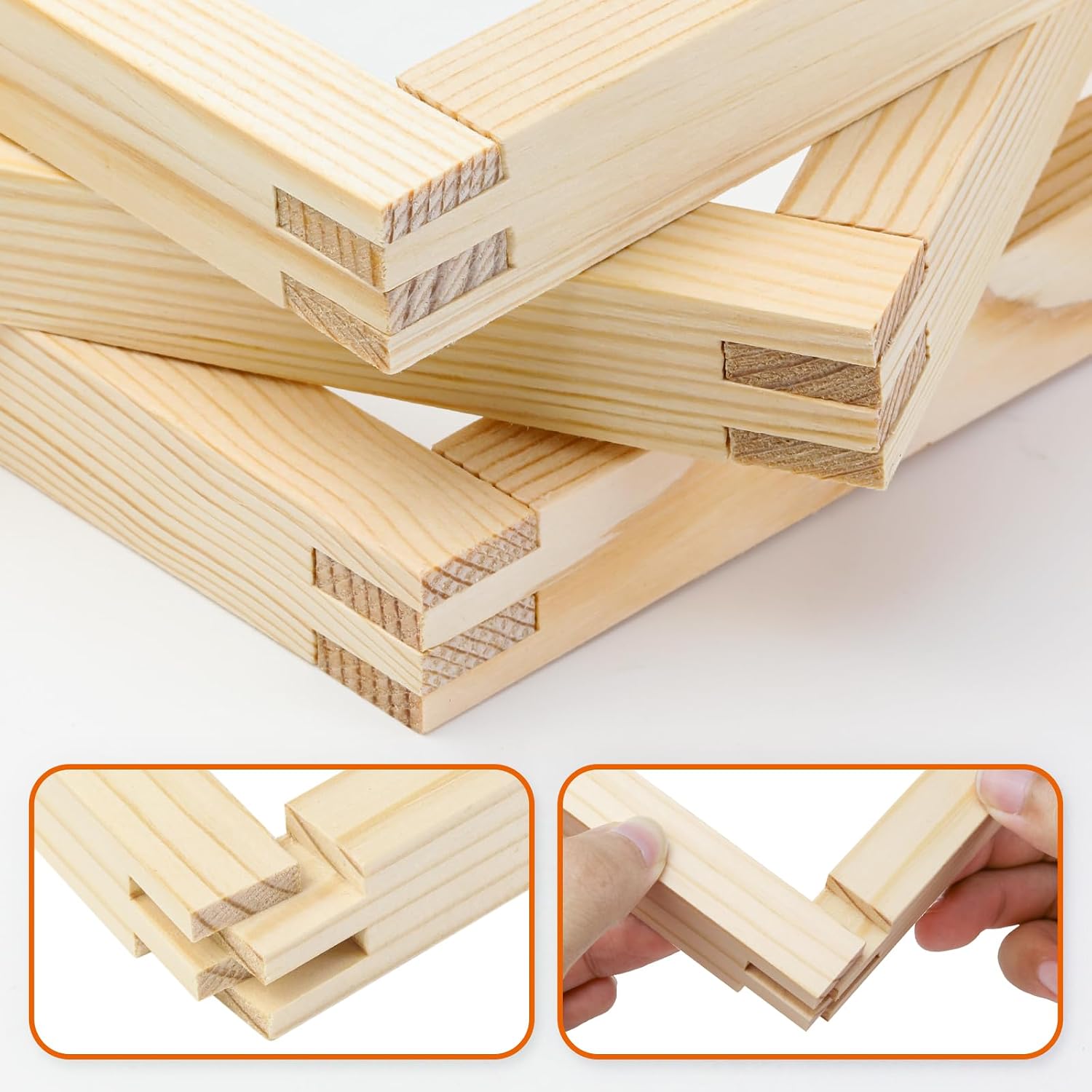 tutata 24 Pcs 12 Sets Stretcher Bars for Needlework, 6 Sizes(8’’, 9’’, 10’’, 11’’, 12’’, 14’’) Wooden Canvas Stretcher Bars, Needlepoint Embroidery Stitch Frame Set Bundle with Crafts
