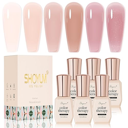 Jelly Nude Juego de Esmalte de Uñas en Gel 6 Colores Neutros Transparentes Rosa Claro Púrpura Kit de Esmalte en Gel Translúcido Removible DIY