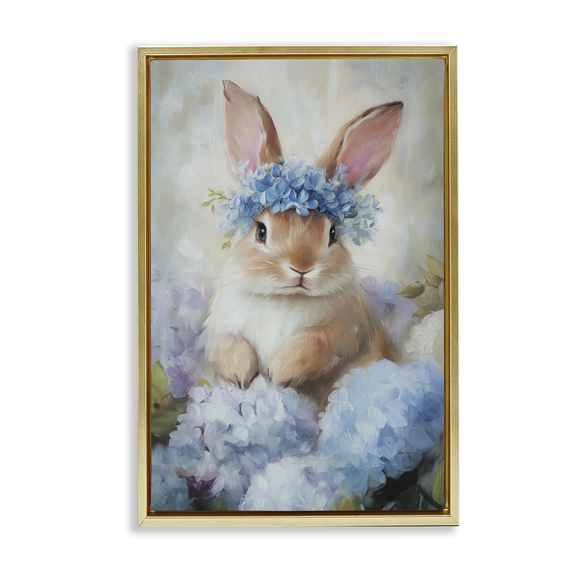 Stupell Industries 'Bunny In The Blossoms', Floating Frame Canvas Art, Gold, 21 x 31 Inches, Easy to Hang and Sturdy, Made in USA, by Tina LeCour