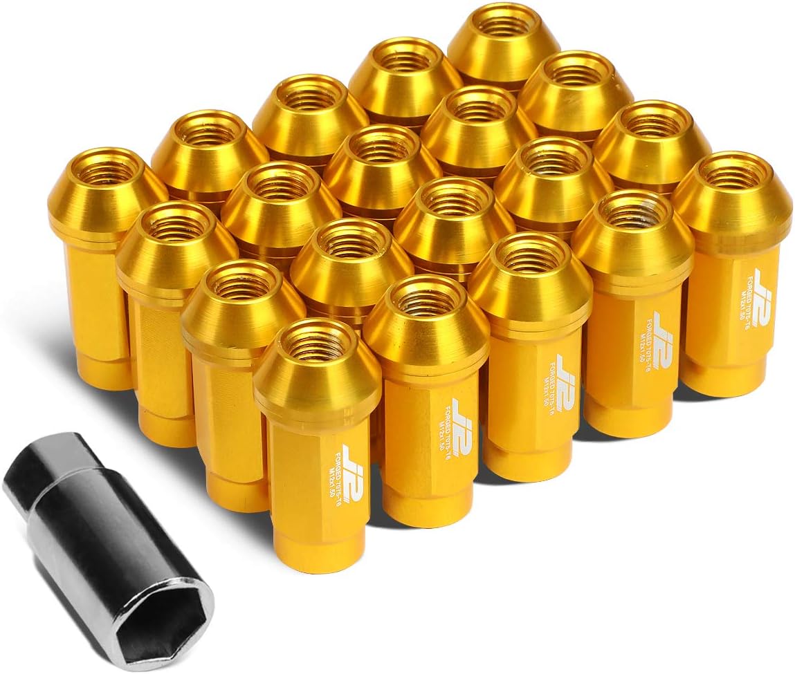 J2 Engineering LN-T7-018-15-GD 7075 Aluminum Gold M12x1.5 20Pcs L: 50mm Close-End Lug Nut w/Adapter
