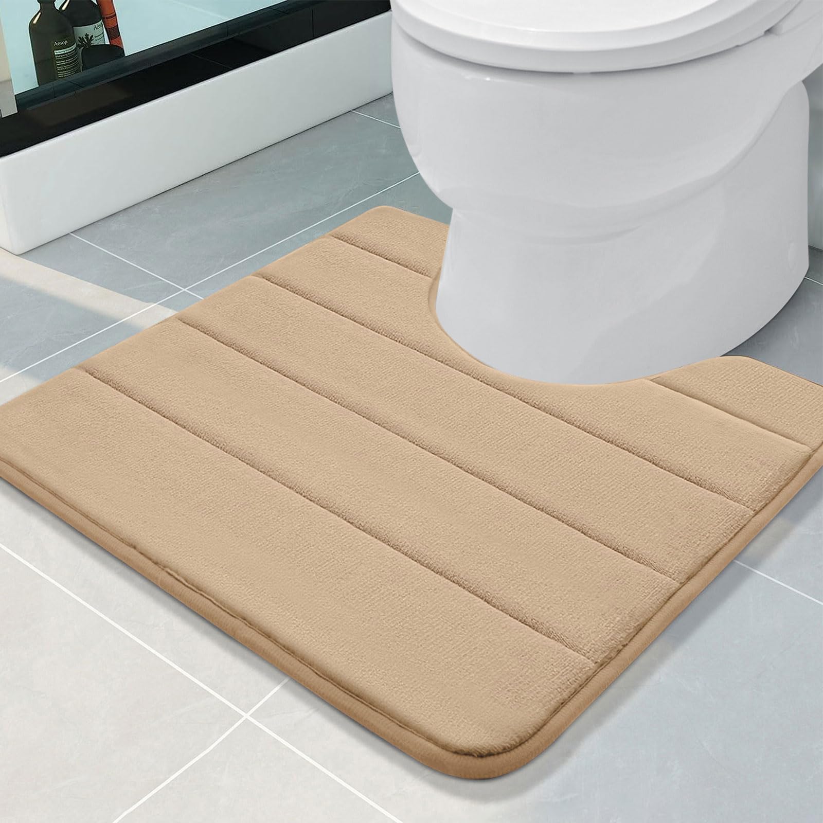 Buganda Memory Foam U-Shaped Contour Toilet Rugs, Non Slip Absorbent, Thick Soft Washable Bathroom Mat, Floor Carpet Bath Rugs Mat for Toilet Base (20