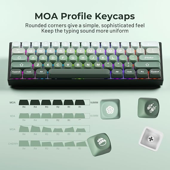 HITIME XVX Yeşil MOA Keycaps, PBT Özel Keycaps Yüzde 75, Özel Anahtar Kapakları Boya Süblimasyonu, Mekanik Klavye için Klavye Tuş Takımı