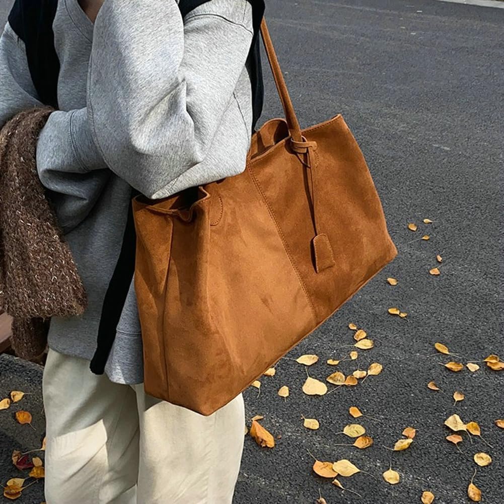 Oversized Suede Tote Handbag Elegant Top Handle Purse Fall Winter Satchel Purses for Women Office College Slouchy Hobo Bag