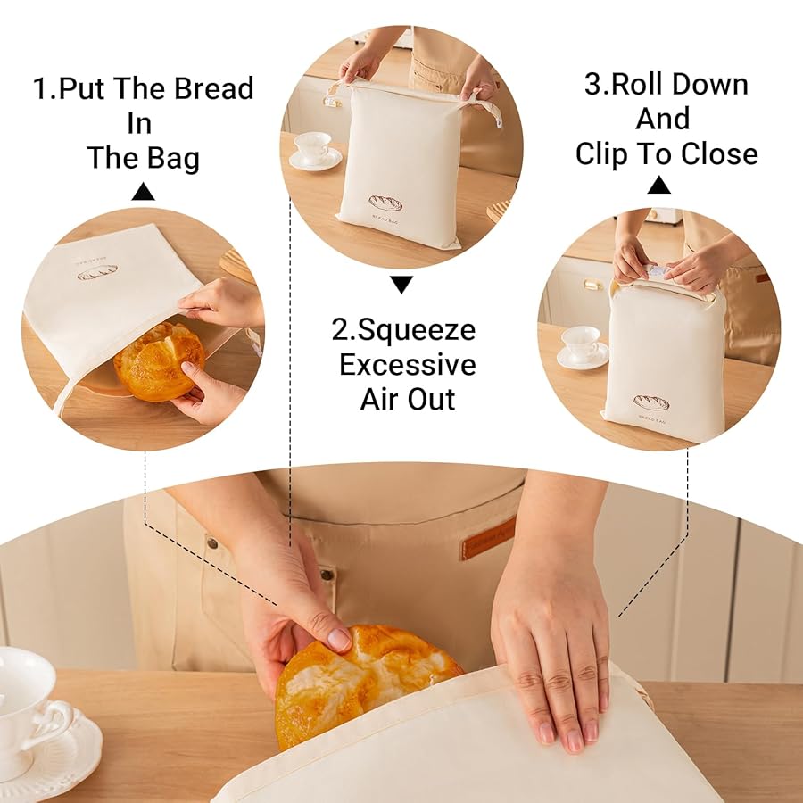 Reusable Beeswax Bread Bag for Sourdough & Homemade Bread and 3-Pack Organic Cotton Beeswax Bowl Covers, Keep Bread Fresh Longer, Freezer-Safe, Easy to Clean, Natural Beeswax Lining for Freshness - image 3