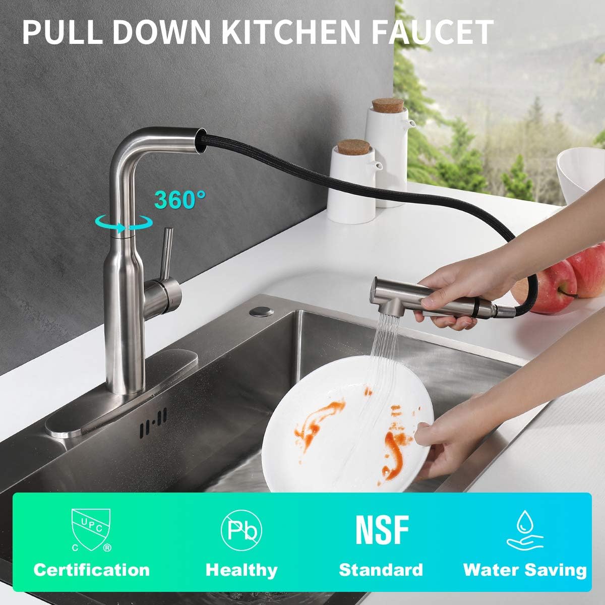 Suреr Brаndѕ CREA Pull Out Kitchen Faucet, Kitchen Mixer Sink Faucet, Single Handle Single Hole Stainless Steel Bar Faucet with Magnetic Docking Sprayer, Brushed Gеt Sресіаl Prісе CREA Pull Out Kitchen Faucet, Kitchen Mixer Sink Faucet, Single Handle Single Hole Stainless Steel Bar Faucet with Magnetic Docking Sprayer, Brushed