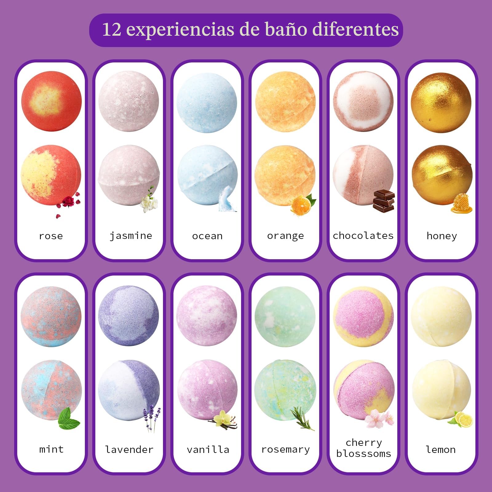 Fafamara 24 piezas de bombas de baño de regalo, bolas de baño ecológicas con ingredientes naturales para ella/él/novia/esposa para cumpleaños y Pascua