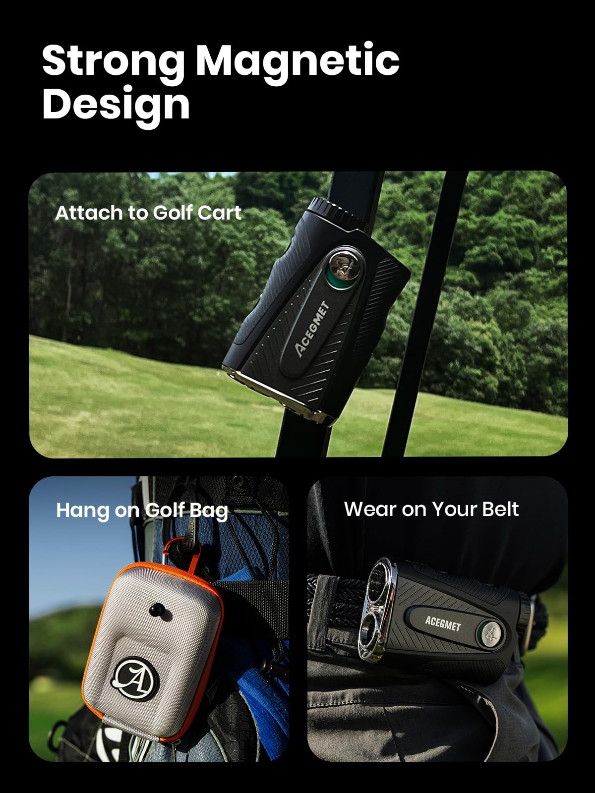 ACEGMET Telémetro de Golf con Distancia Bola-Bandera y Función de Inclinación - 1300 yd, Bloqueo de Bandera 0.1s con Vibración, Aumento 7X, Batería Híbrida Recargable, Pantalla Rojo/Negro, Imán