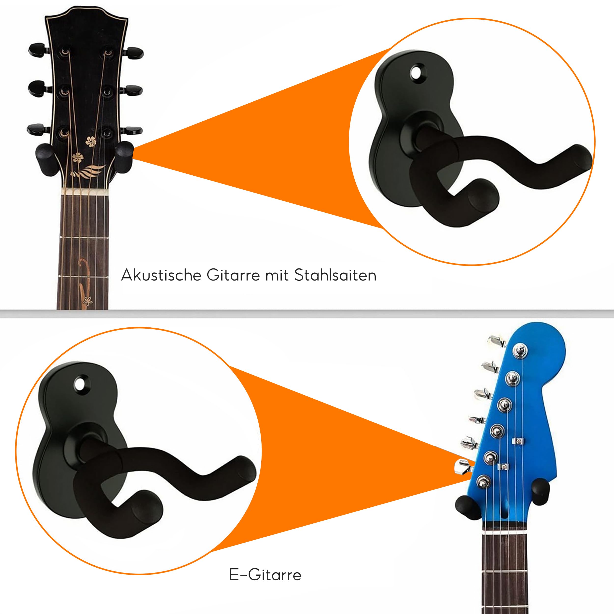 Uchwyt ścienny na gitarę, 2 sztuki, uniwersalny uchwyt ścienny do gitary akustycznej, gitary elektrycznej, gitary basowej, gitary klasycznej (czarny)