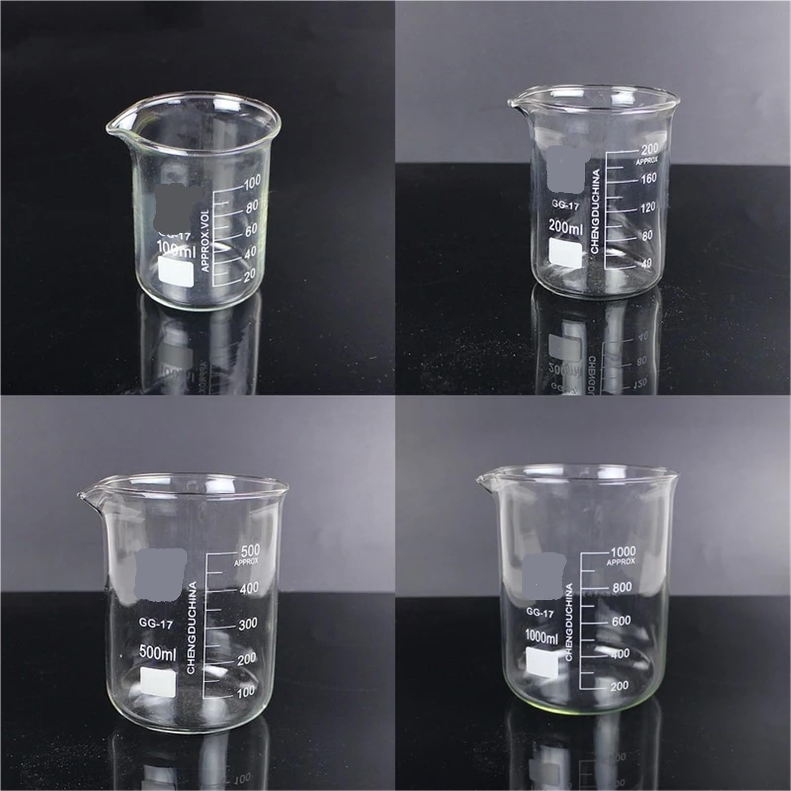 Vasos de precipitados de Vidrio de borosilicato (100 ml, 200 ml, 500 ml, 1000 ml): Material de Laboratorio Resistente al Calor for experimentos de química.