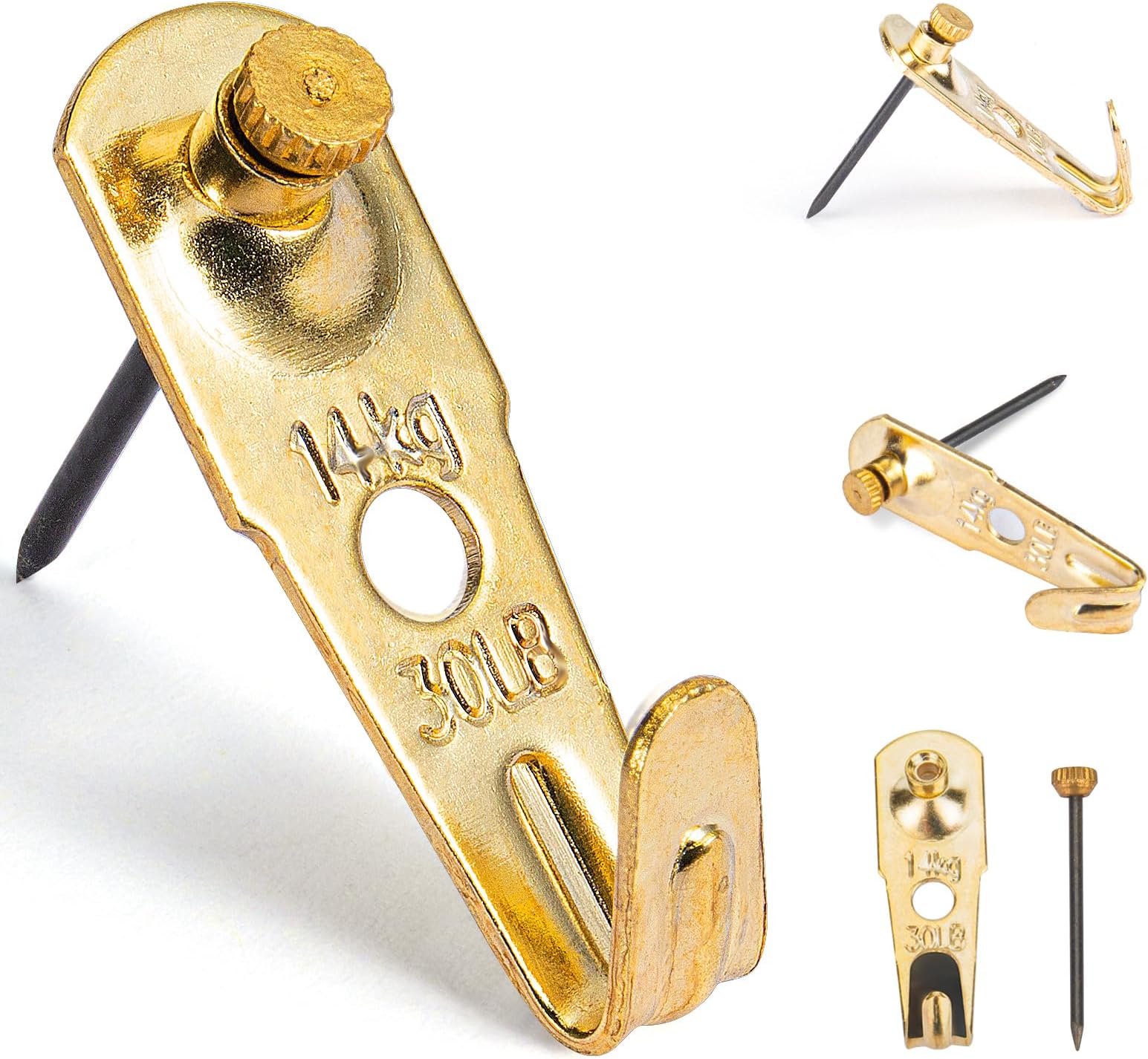 30 lb Picture Hangers (30 Set), Professional Hanging Hooks with Nails, Premium Drywall & Wooden Wall Picture Hangers