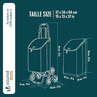 VOUNOT Folding Shopping Trolley on 6 Wheels, Stair Climbing Shopping Cart, Grocery Trolley, Oxford Black