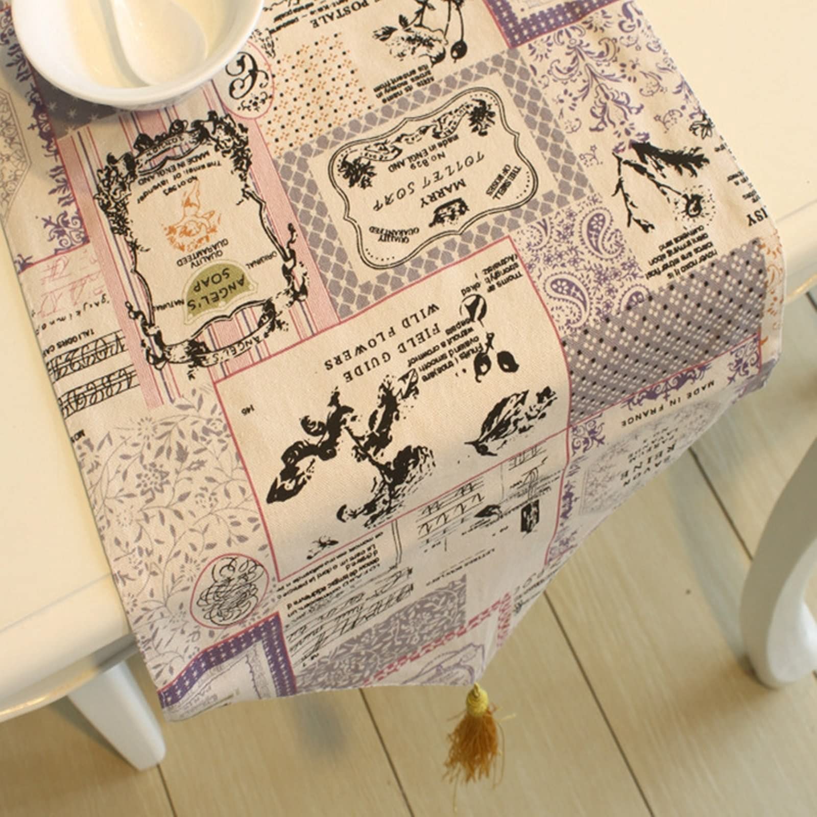 Duży bieżnik na stół w jadalni, jasnofioletowy styl nordycki kwiaty liście 30 x 21 cm poliester jesienne dekoracje na stół