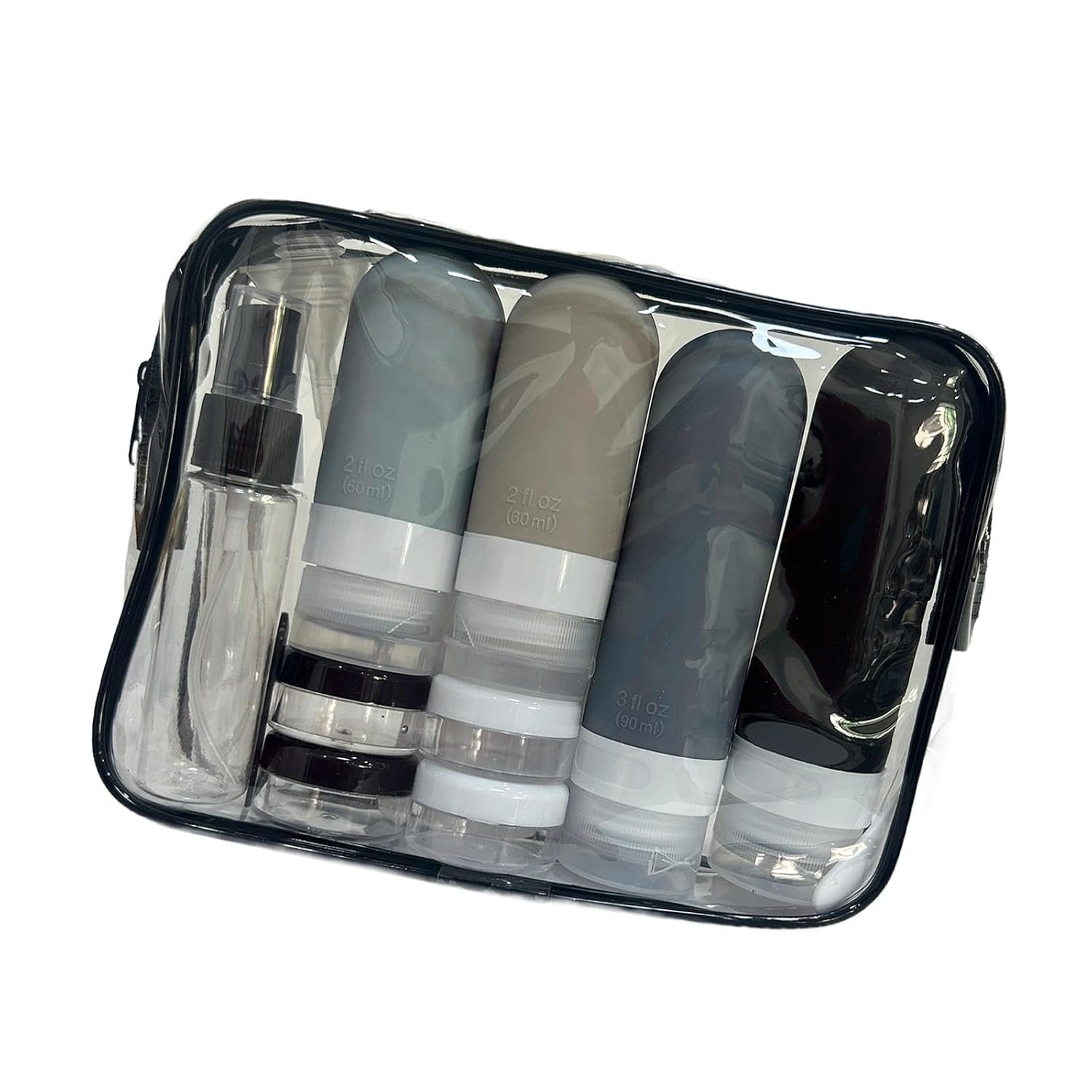 17 Pieces Travel Containers Bottle Set Compact Toiletry Kit Silicone Refillable Bottles And Jars with Storage Bag Suitable for Business Trips, Black