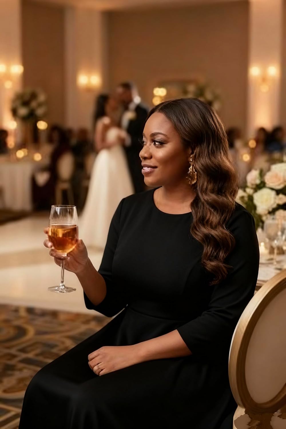 Runwind Women's Plus Size Midi Dress Classy High Waist Wedding Guest Dress Casual Crew Neck 3/4 Sleeve A-Line Swing Dresses - Image 3