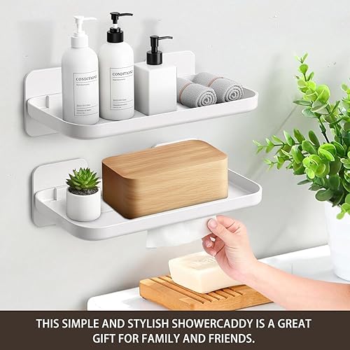 Miniatura 4 de Estante flotante montado en la pared, estante de almacenamiento pequeño con diseño de borde, estante de pared adhesivo sin taladro, estantes