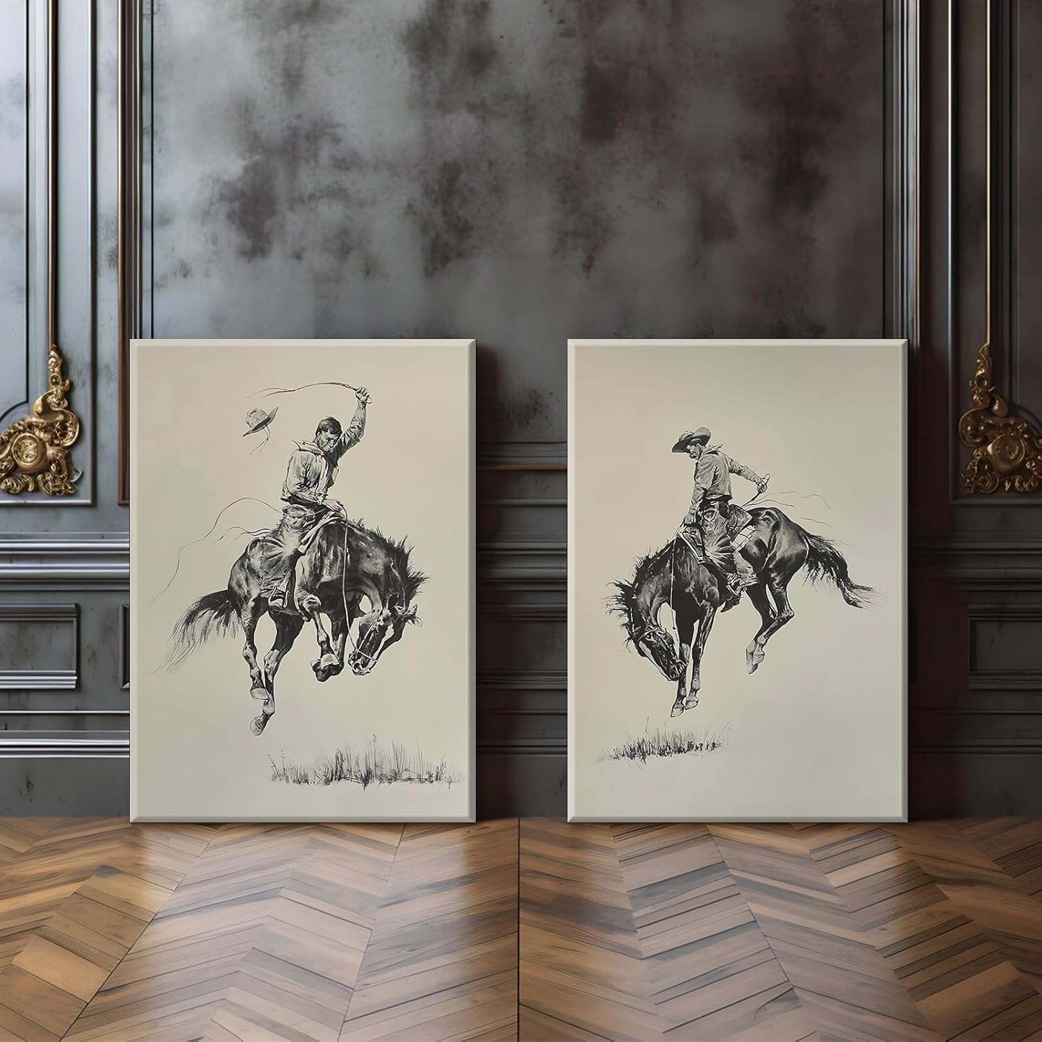 Western Cowboy Wall Art Decor Vintage Farmhouse Prints Western Cowboy Canvas Poster Retro Southwestern Wall Art Antique West Pictures Vintage Painting for Bathroom Bedroom 24x36x2 Inch Ready to Hang