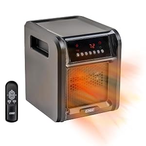 EZ-HEAT Digital 6-Element Quartz Infrared Cabinet Space Heater with Remote 12-Hour Timer Digital Display Overheat Protection Tip-Over Switch