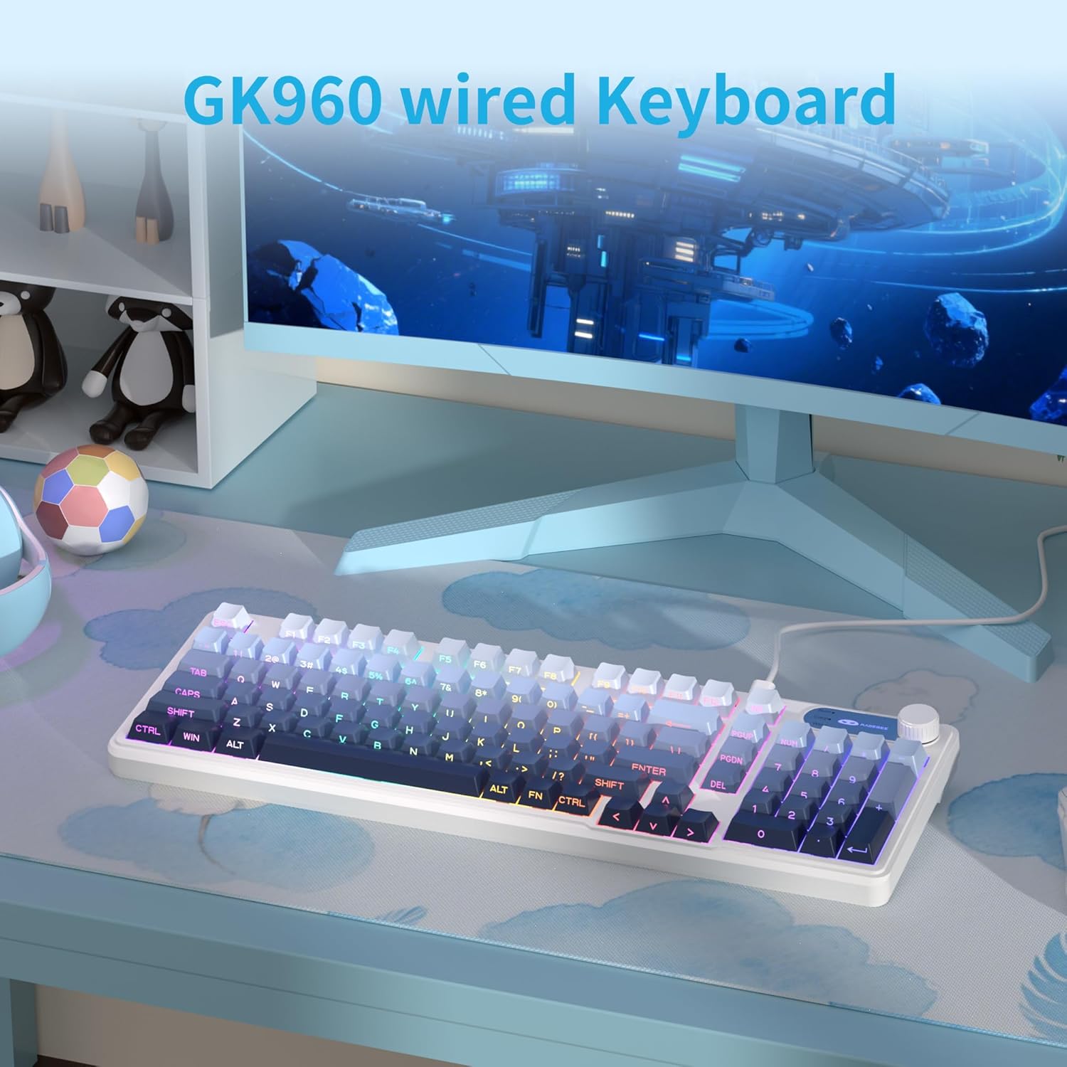 Camiysn Keyboard GK960 98 Keys 95% Layout Keyboards, Type-C Connected Keyboard, Side Engraved ABS Keycaps, for PC/loptop/MAC