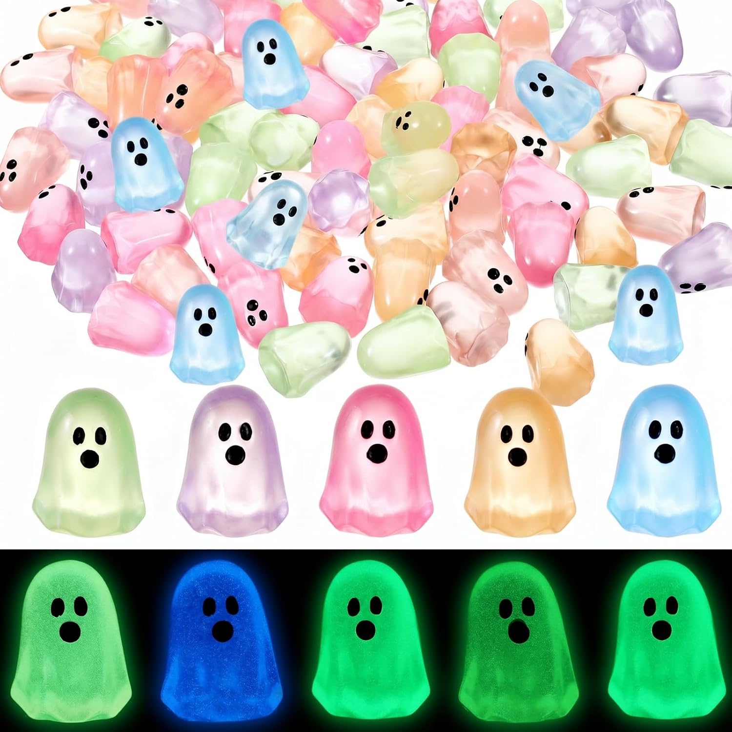 Weysat 100 Pcs Halloween Ghosts Figurines Decor Mini Pink Resin Ghosts