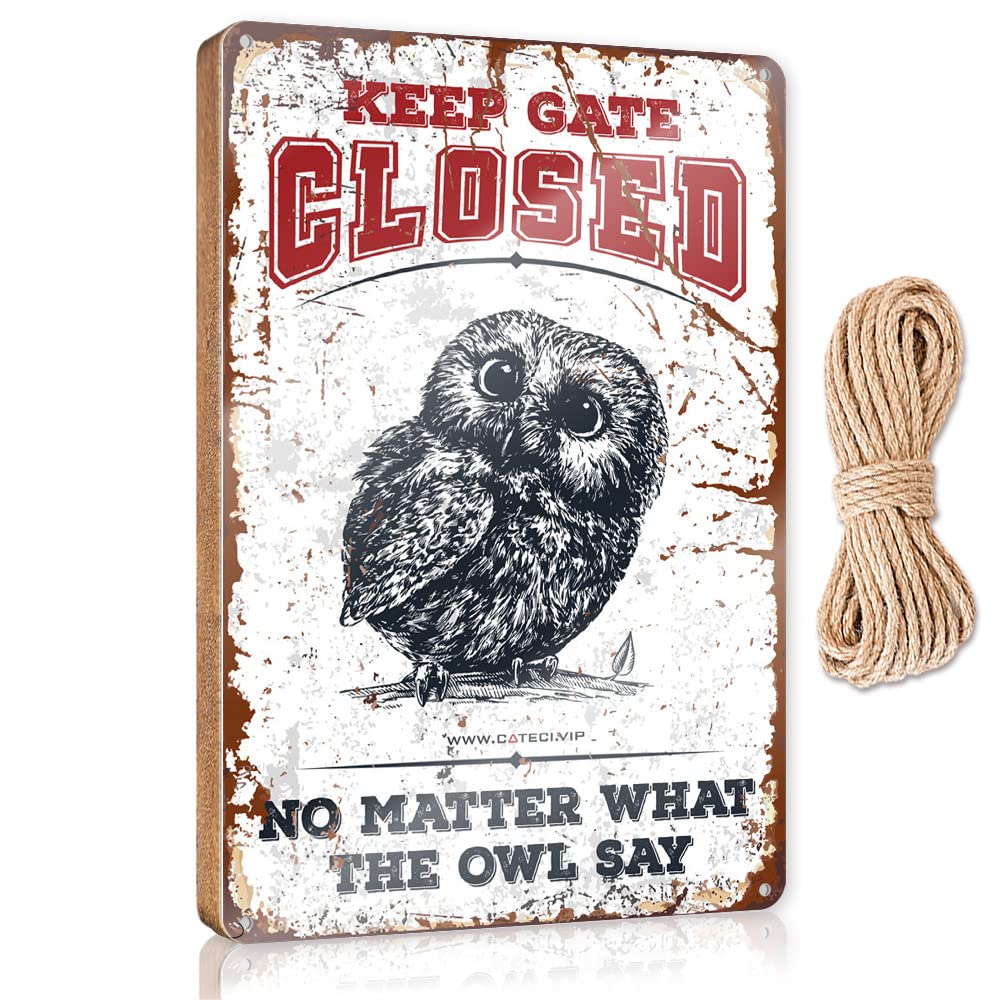 HELIOFORGE Bathroom Signs For Home Keep Gate Closed No Matter What The Owl Say Wooden Sign(15X28CM)