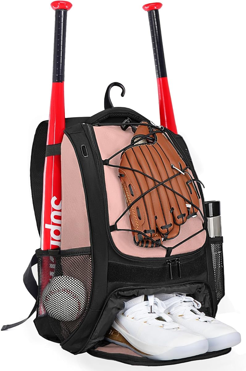 | Mochila de béisbol, bolsa de béisbol para adultos, bolsa de bate de softbol con compartimento para zapatos, compartimento principal grande para casco y accesorios, gancho para valla