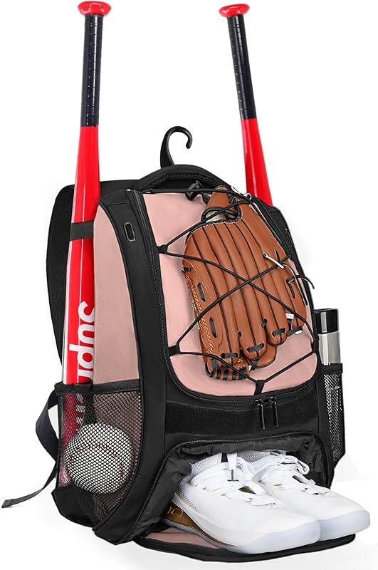 | Mochila de béisbol, bolsa de béisbol para adultos, bolsa de bate de softbol con compartimento para zapatos, compartimento principal grande para casco y accesorios, gancho para valla