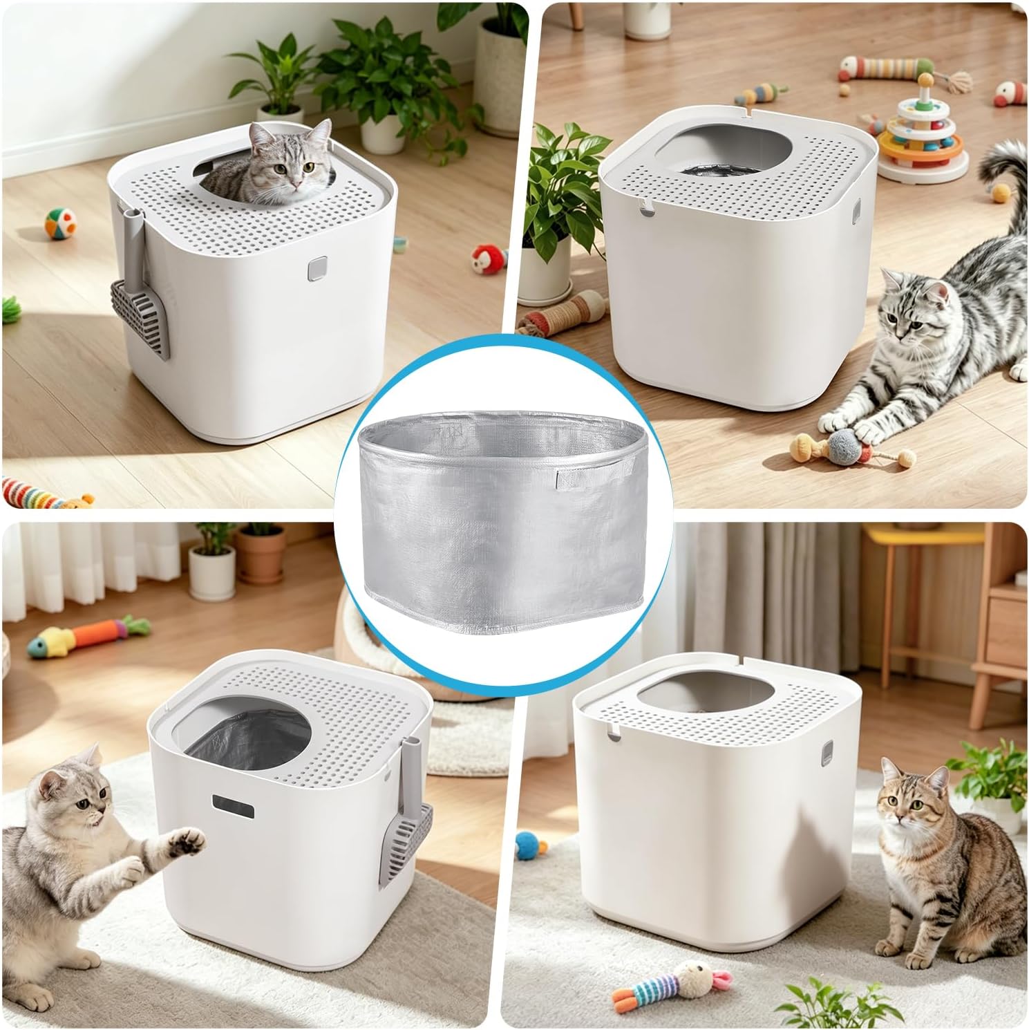 Reusable Liners A Compatible with Modkat Cat Litter Box - 4 Pack | Durable Liner Type A with Heavy-Duty Carrying Handles, Refill Tear- and Leak-Resistant Litter Box Liners for Easy Cleaning