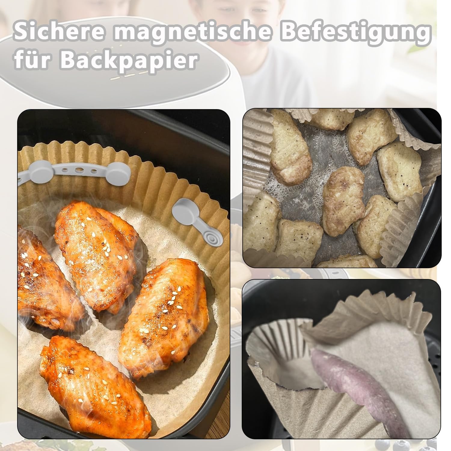 12Pcs Hebilla de Silicona Magnética Imanes Para Freidoras de Aire Resistente a Altas Temperaturas y Reutilizable Hebillas Magnéticas Accesorios para Airfryer para Sujetar Papel de Pergamino (gris) — view 4