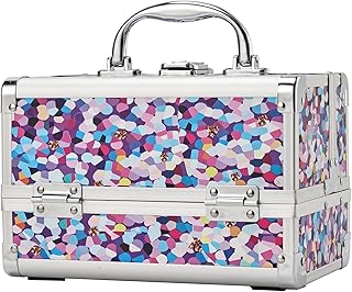 FRENESSA Makeup Train Case Makeup Box Organizer Portable Cosmetic Travel Case Makeup Case with Mirror Locking Make Up Cases Organizers and Storage for Nail Supplies Hard Cosmetic Box Purple