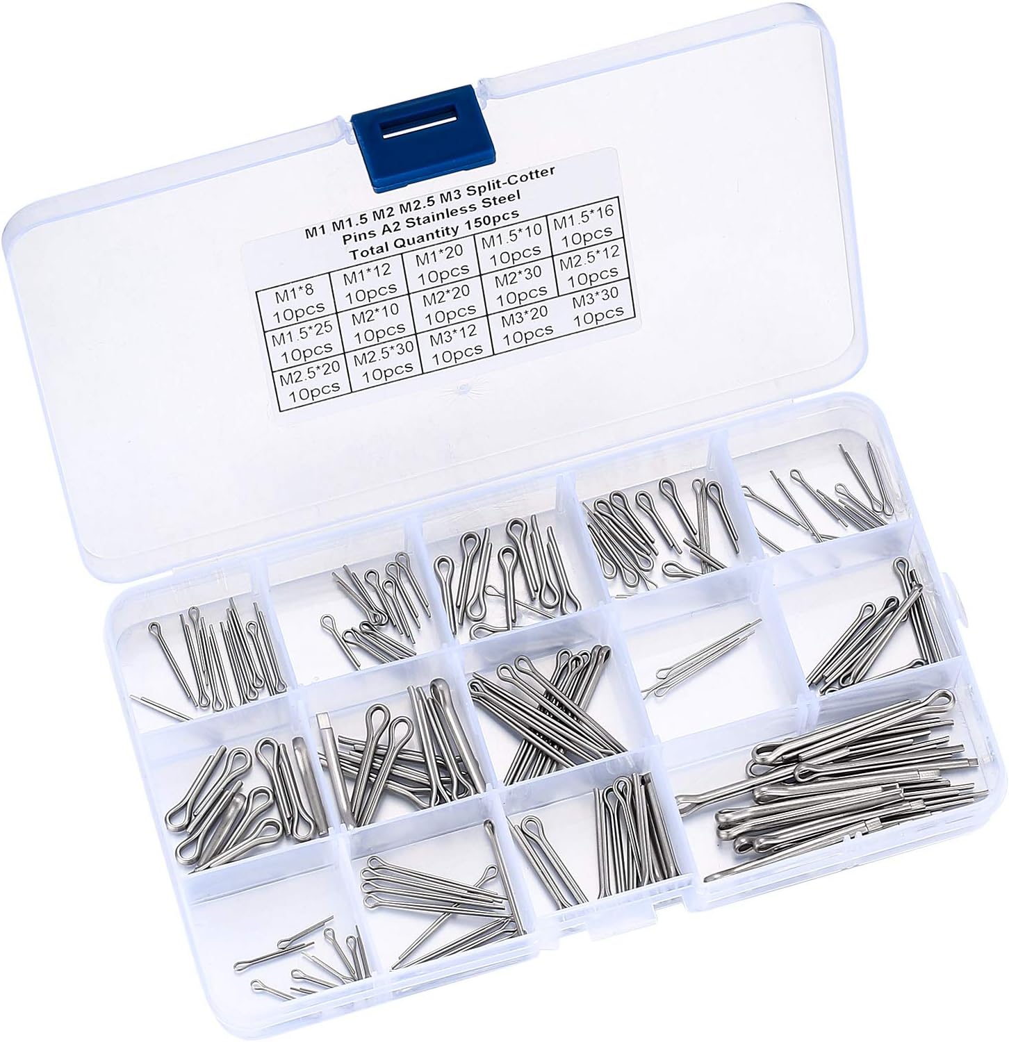 Stainless Steel Cotter Pin Assortment Set - R Clips, Split Pins, Assorted Clip Key Fastener Fitting Panel Kit for Automotive, Mechanics, Car Garage, Workshop (150 Pcs)