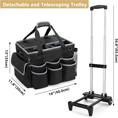 Miniatura 7 de Organizador de limpieza grande con carrito desmontable y correa para el hombro, bolsa de suministros de limpieza con asas y placas de soporte,