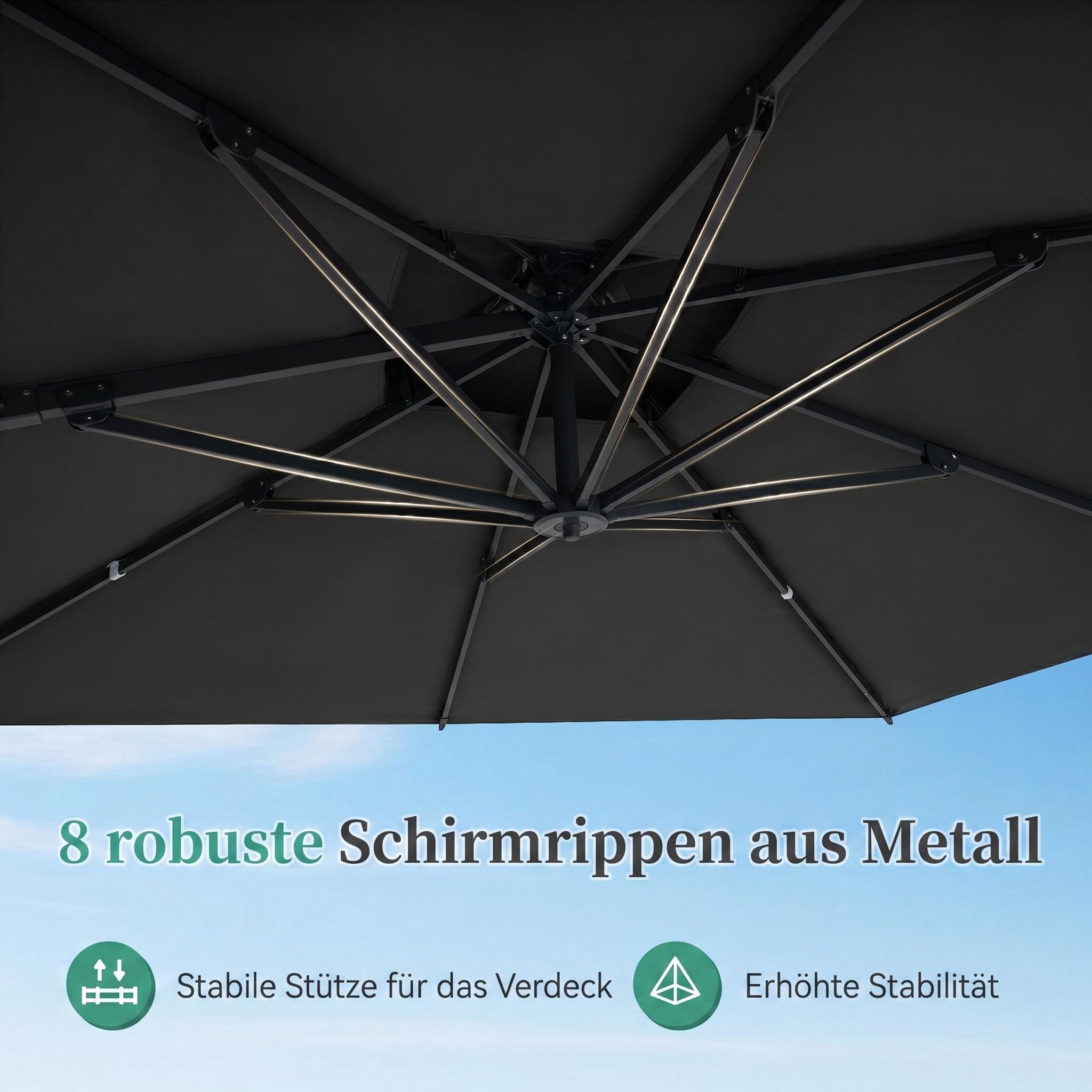 COSTWAY Sonnenschirm mit Doppeldach, 300 x 300 cm, Alu Ampelschirm mit Kurbel, 360° drehbar, quadratischer Gartenschirm, Marktschirm, Terrassenschirm für Garten, Terrasse, Pool (Anthrazit)