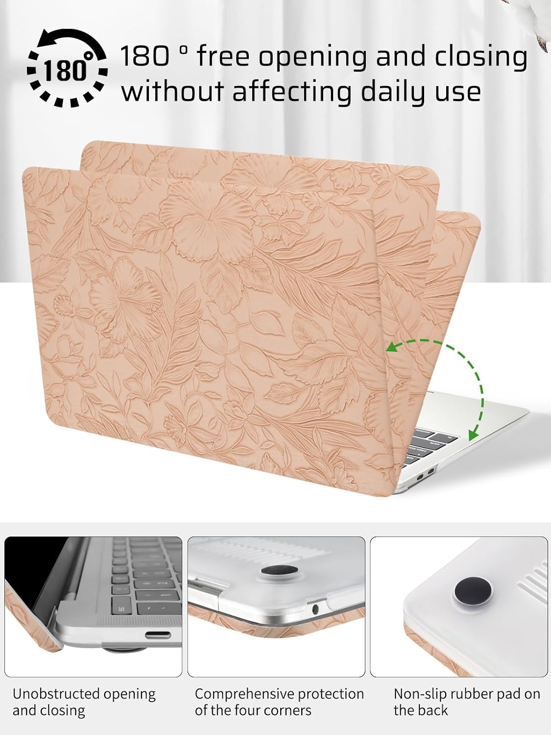 Seorsok Compatible with MacBook Air 15inch Case 2026 2025-2023 Release M5 A3448 M4 A3241 M3 A3114 M2 A2941 Touch ID,Leaves Flowers Leather Plastic Hard Shell Case&Keyboard Cover,Pink Blooming Floral