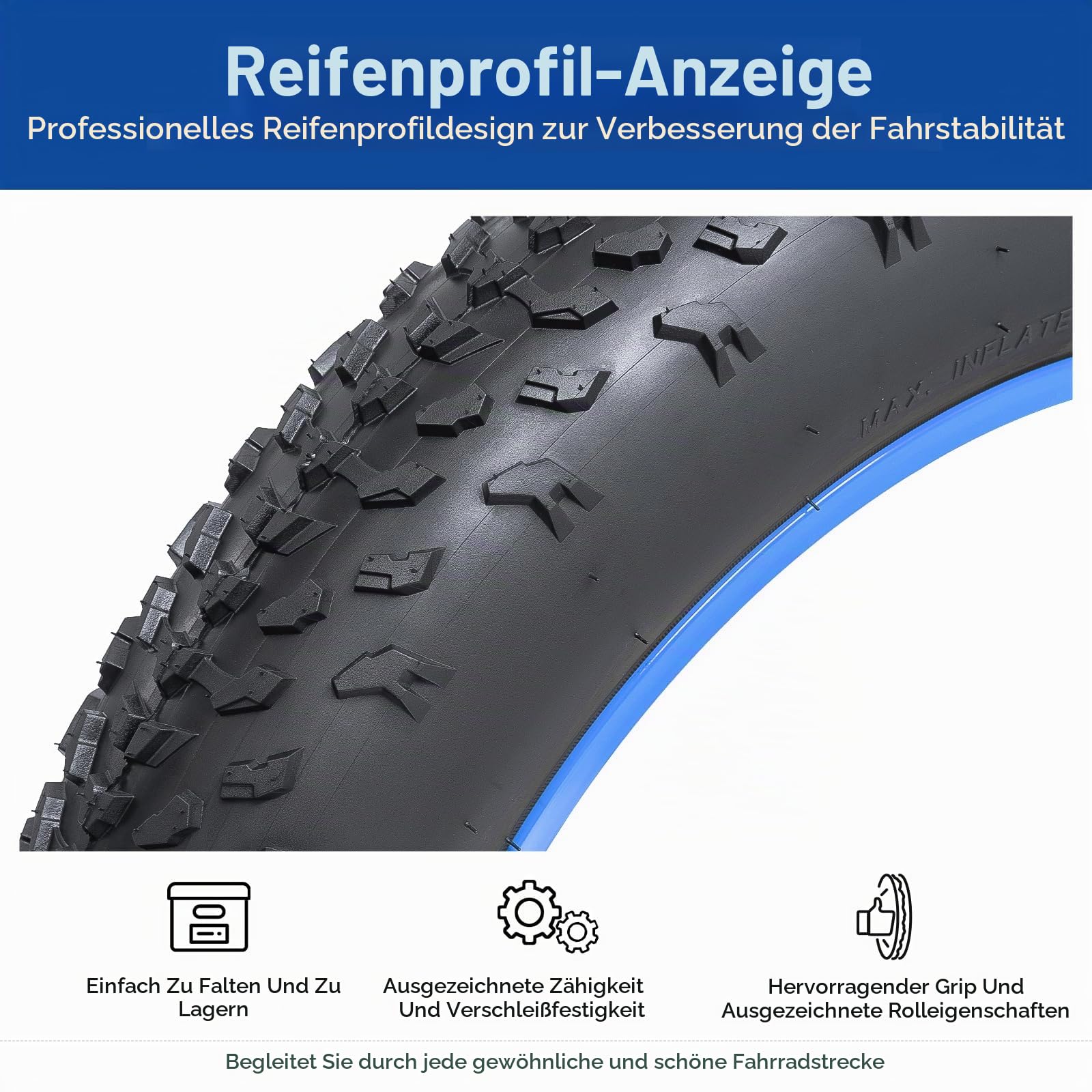 20x4,0 Fat Bike Reifen 102-406, 20 Zoll Reifen, passend für 20 x 4,0 Ebike/Mountain/Rennrad/City Fahrradreifen, Schwarz, Schlauchreifen, Knorrig, Beschränkt