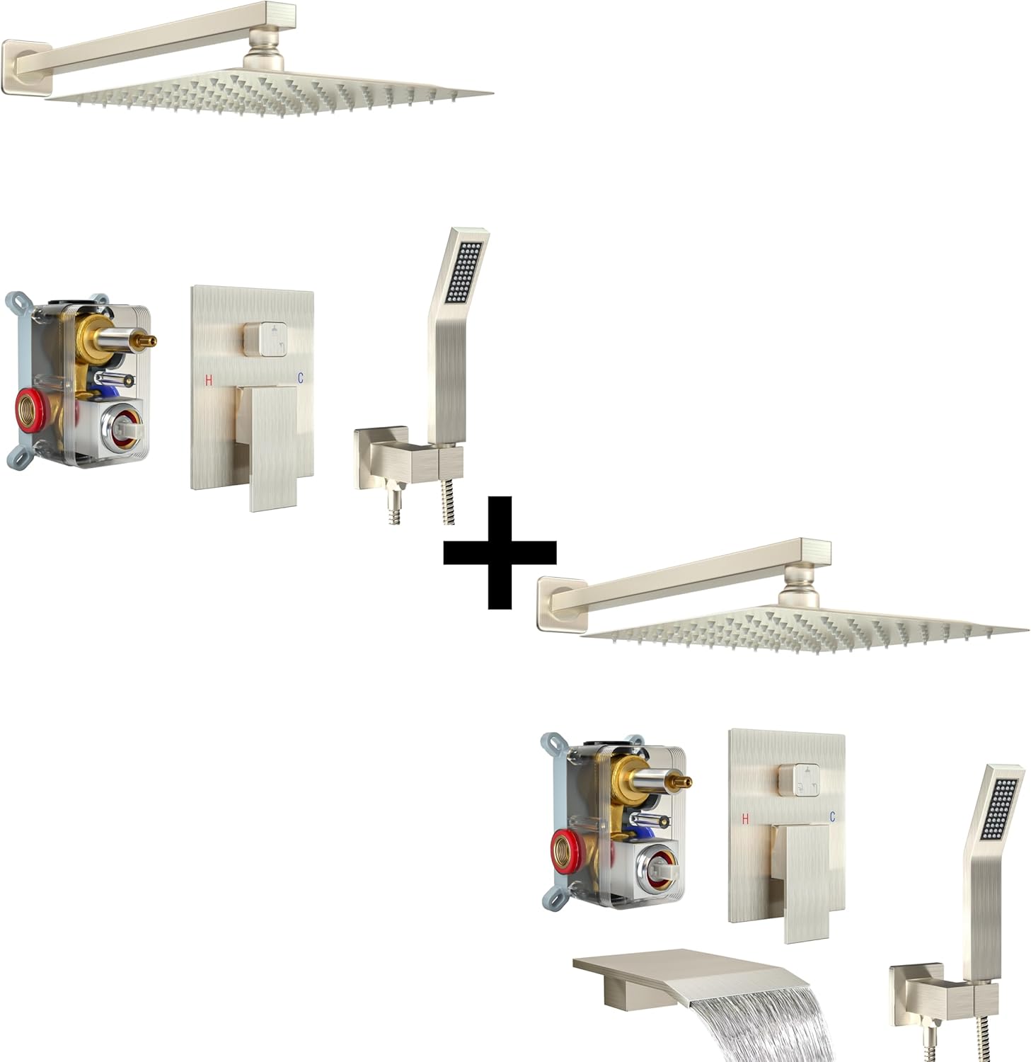 12 Inch Shower System with Tub Spout & 12 Inch Shower Faucet Set, Brushed Nickel