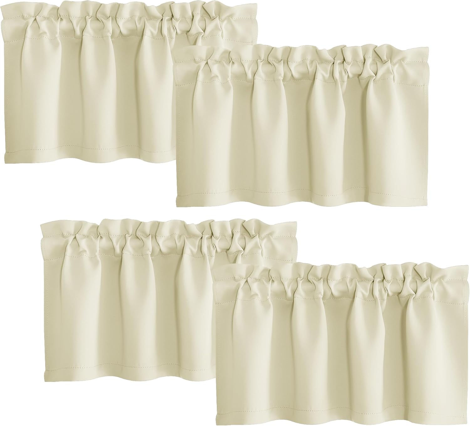 NICETOWN 4 Panels Kitchen Valance for Windows, Farmhouse Rod Pocket Thermal Insulated Short Valance Curtain for Living Room Bedroom Laundry Country Rustic Cafe Curtains, 42" x 16", Beige