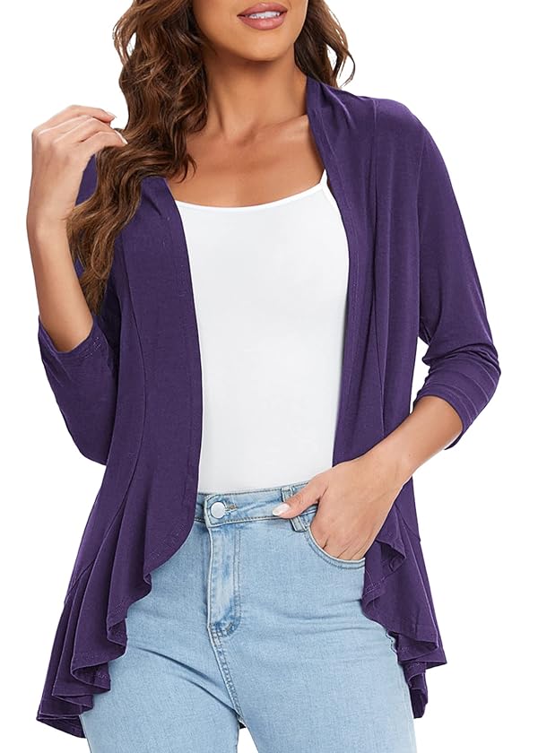 Urban CoCo Women's 3/4 Sleeve Casual Cardigans for Women Trendy Open Front Lightweight Cover Ups (Purple, 2XL) by Urban CoCo - Used condition - Image 4