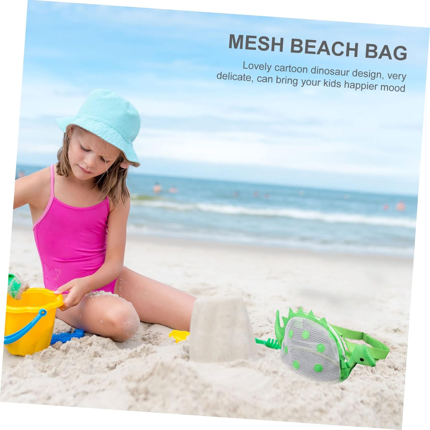 2pcs Dinosaur Mesh Shell Bags for Boys and Girls Beach Toy Bag Mesh Storage Pouches Cartoon Design Beach